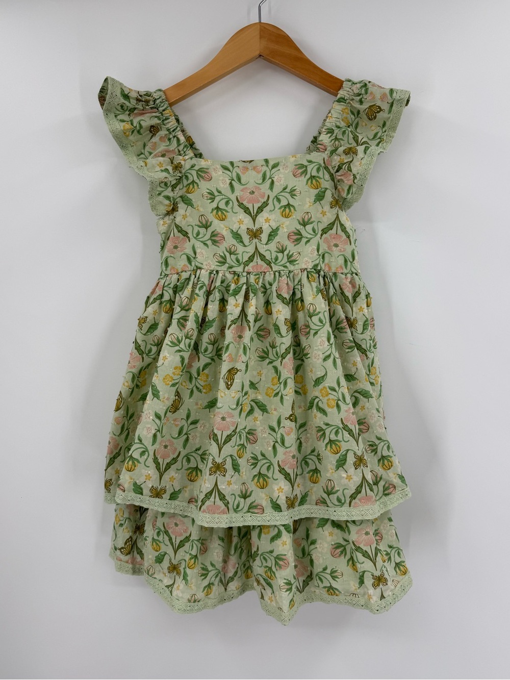 Cupcakes and Cashmere Butterfly Floral Tiered Dress | Sage Green | 7